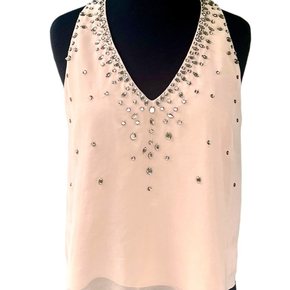 Guess Los Angeles Blush Pink Embellished Racerback Crop Tank | Women’s M